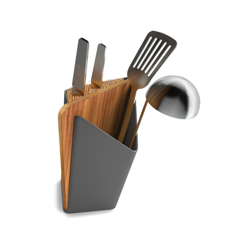 houder voor keukengerei en messen met snijplank grijs