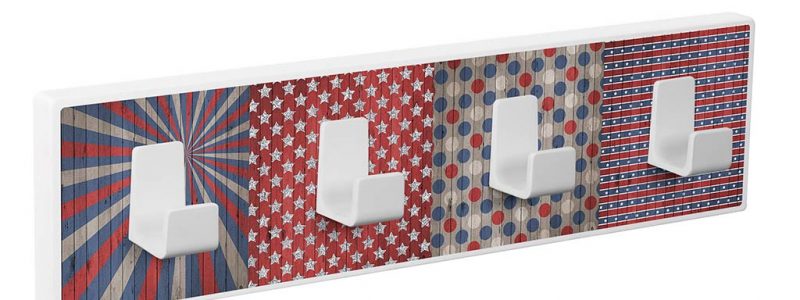 Wandkapstok-kapstok wit hout USA | met 4 metalen witte haken 9319BL33 white wood USA