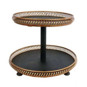 Etagere - 2-laags - Hout - Metaal oud goud - L 36 x B 36 x H 28 cm