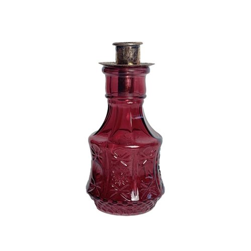 Vaasje - Kandelaar - Bewerkt Glas - Rood - Met kaarsenhouder - B 8 x H 14 cm