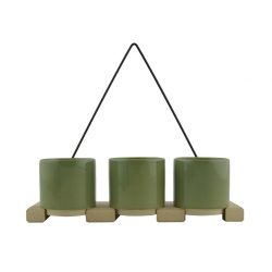 Plantenhanger hout - metaal - 3 potjes groen